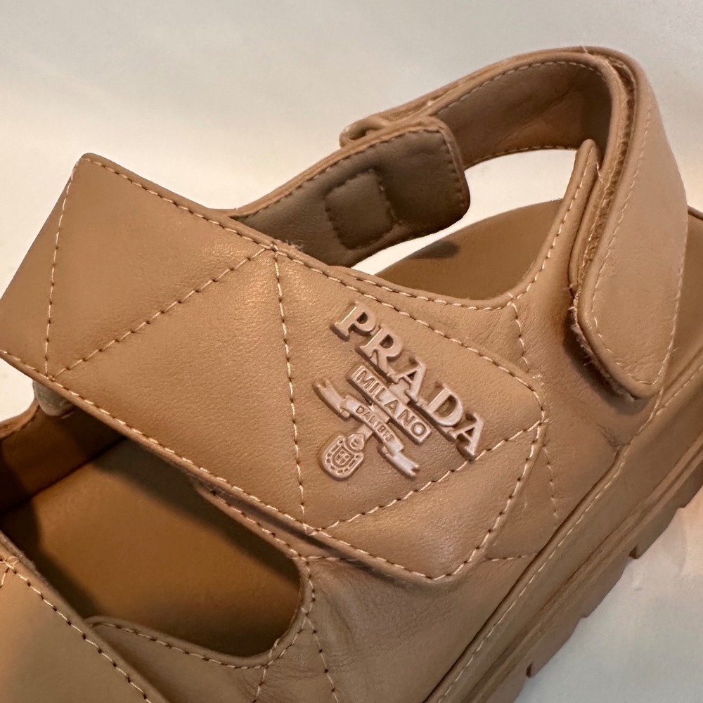 Prada Quilted Nappa Leather Platform Sandals Women 39 Beige Good Lug Sole - Picture 6 of 8